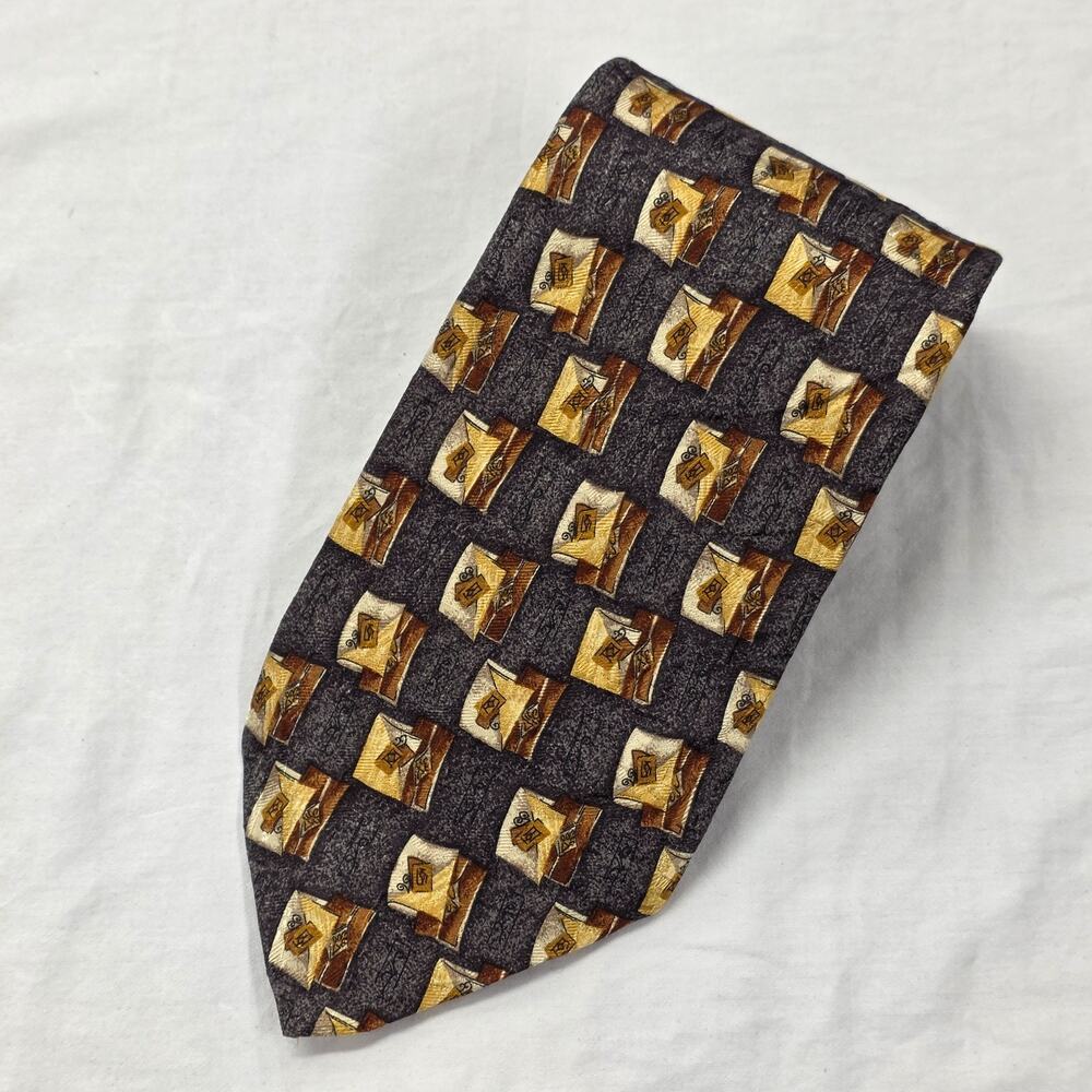 Robert Talbott Studio Silk Necktie Tie Mens Gray Geometric USA Checked Business